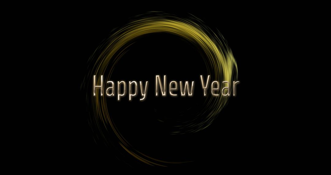 Happy New Year Text with Glowing Light Circle