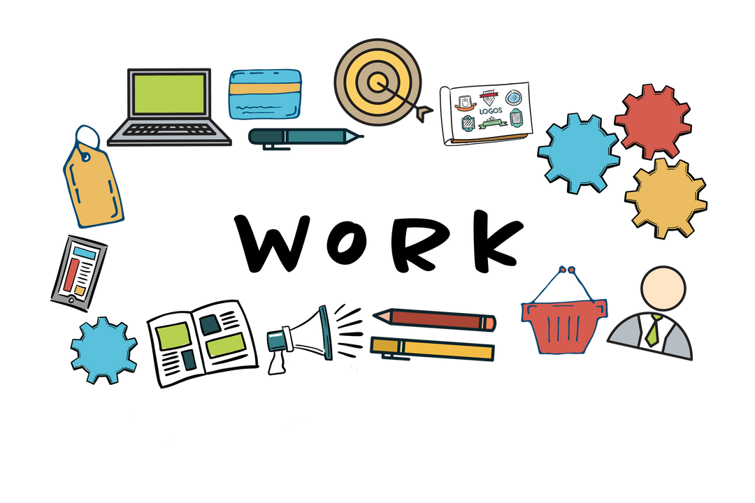 Transparent Digital Business Icons with Work Text