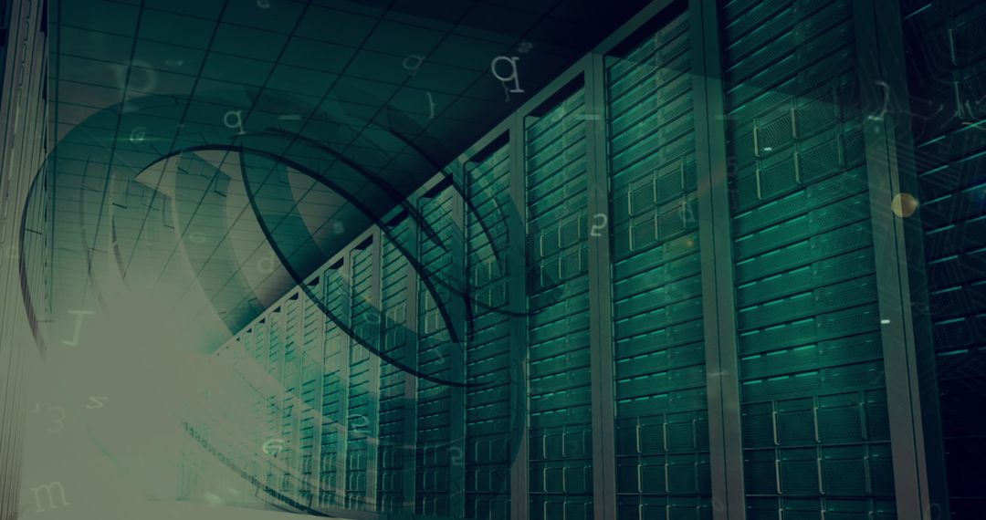 Abstract Cybersecurity Concept with Servers and Digital Elements