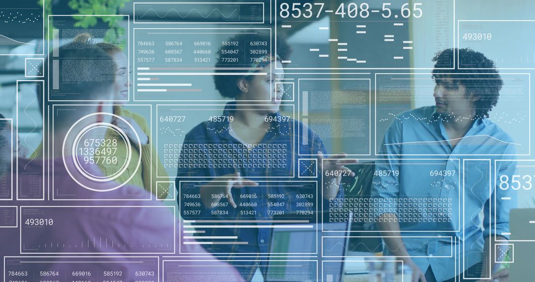 Team Collaborating at Glass Wall with Data Dashboards and Tablet for Agile Project Planning