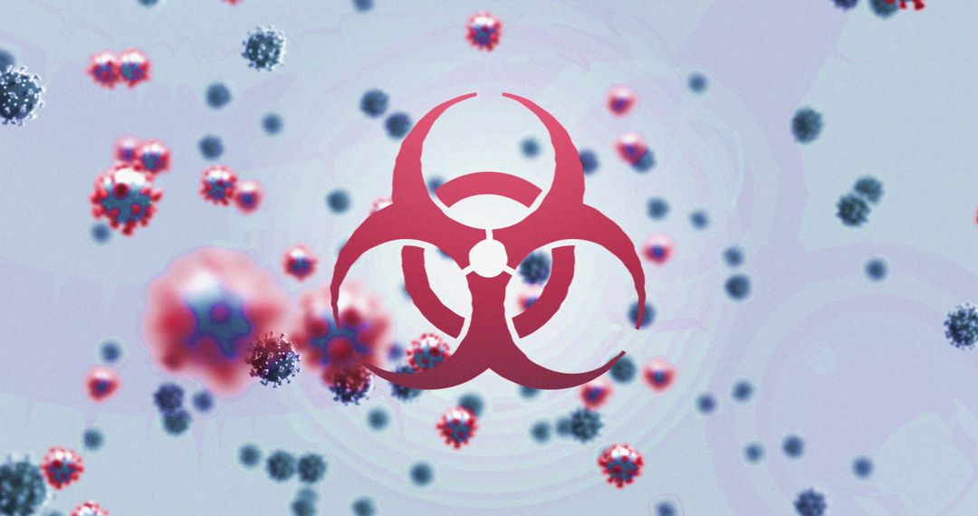 Biohazard Symbol with Floating COVID-19 Virus Particles