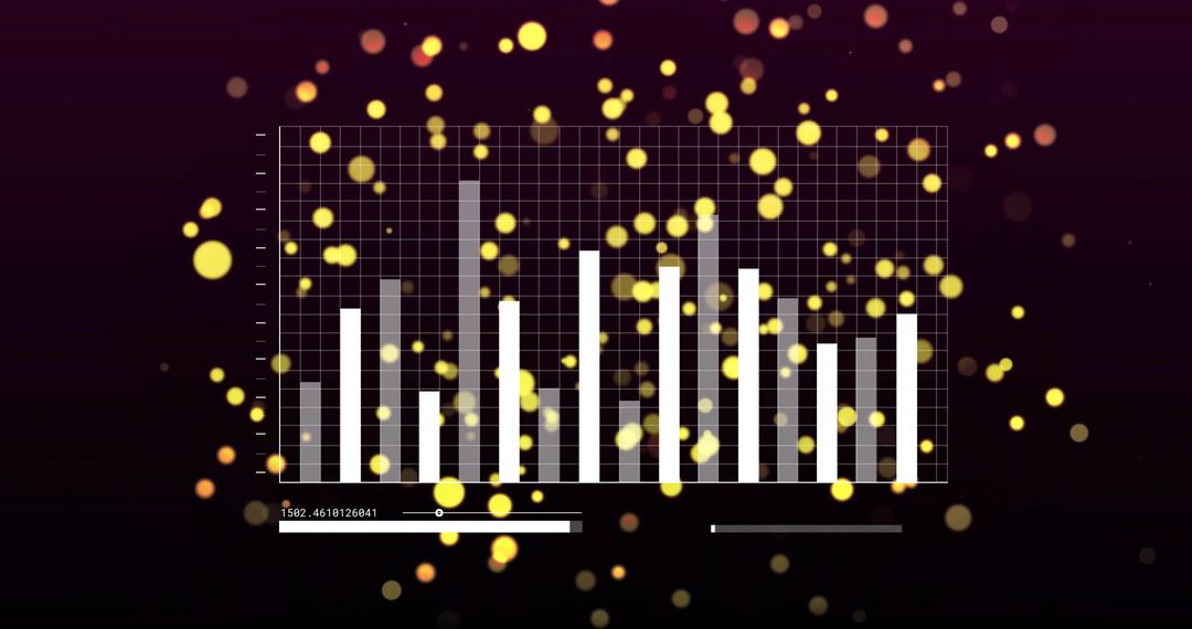 Glowing Digital Bar Chart Dashboard with Bokeh Particles, Grid Overlay and Data Sliders