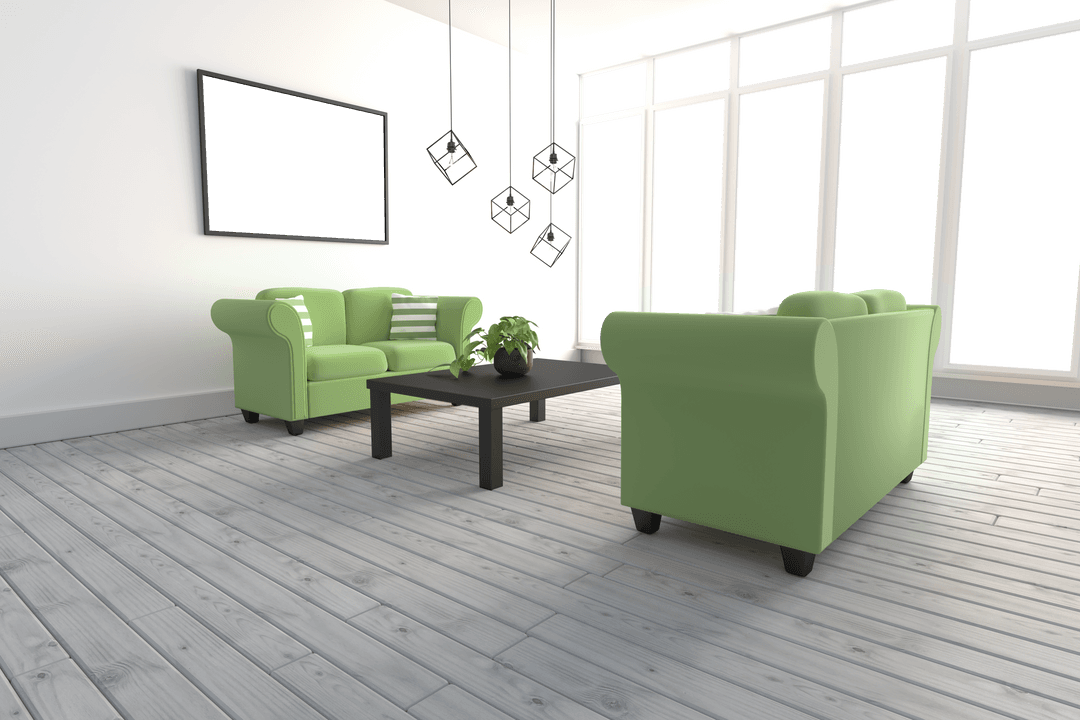 Transparent Minimalist Living Room with Contemporary Green Sofas