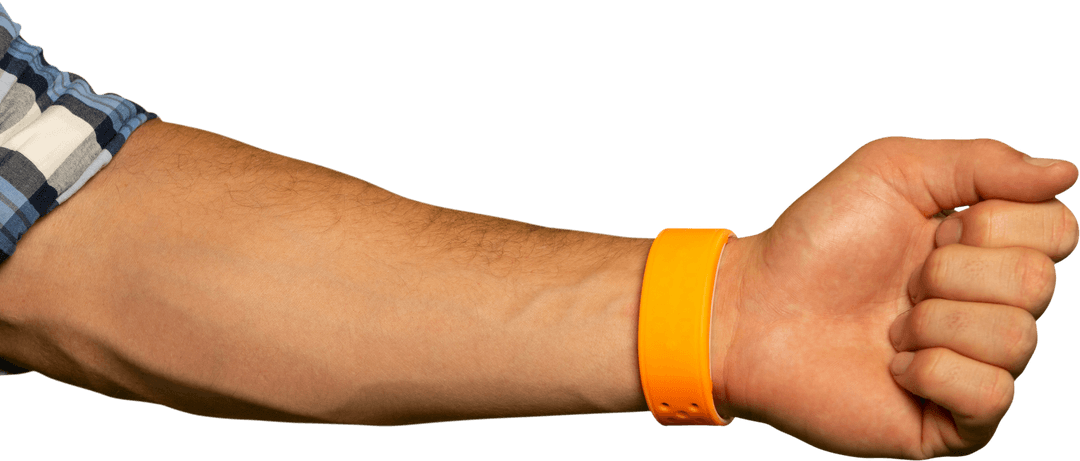 Arm with Bright Orange Smartwatch Band on Transparent Background