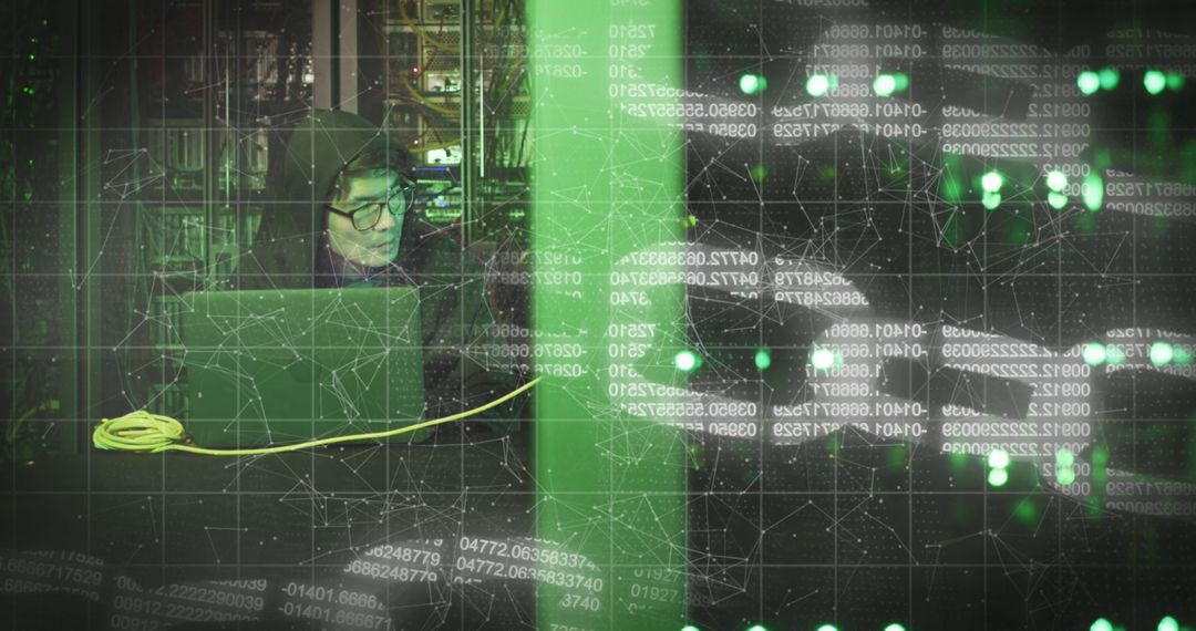 Hacker Process Digitize Data in High-Tech Server Environment