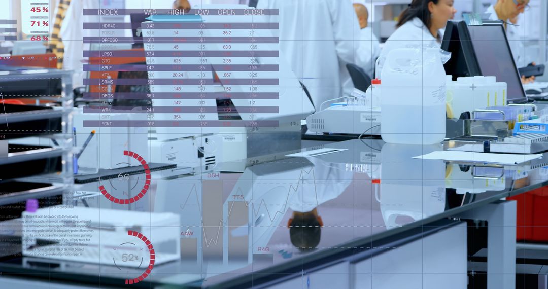 Innovative Scientists Collaborating in Modern Laboratory with Data Technology