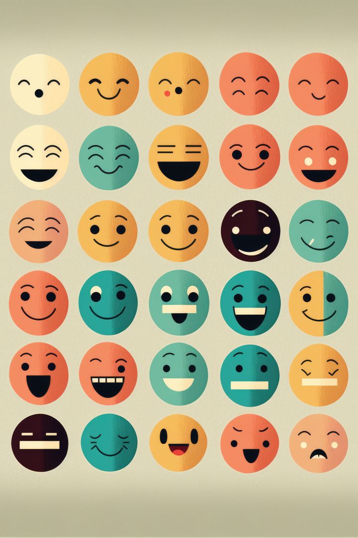 Colorful emoticon set with various expressions on circular backgrounds - Free Images, Stock Photos and Pictures on Pikwizard.com
