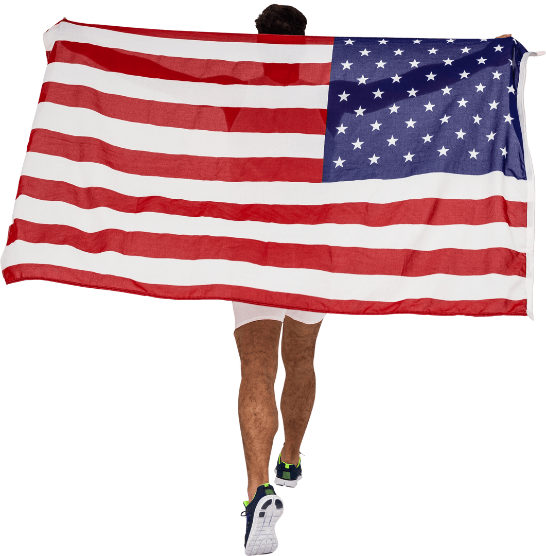 Man Holding American Flag Transparent Background