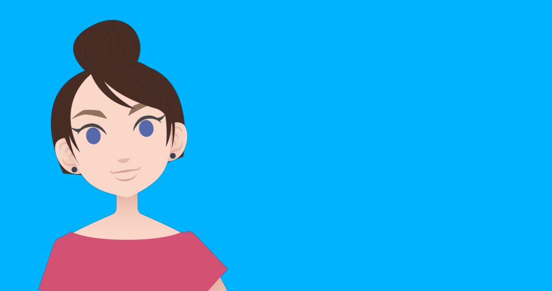 Minimalist Cartoon Woman in Pink Dress on Blue Background