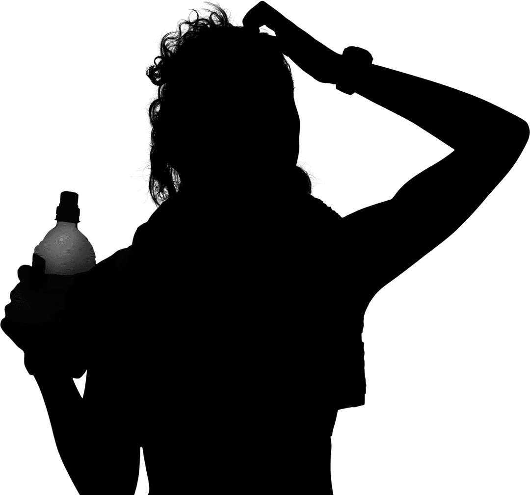 Silhouette of Sportswoman with Water Bottle on Transparent Background