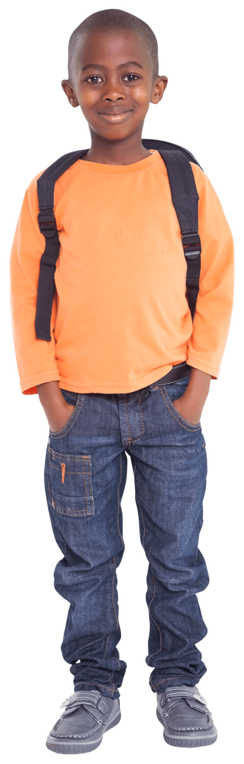 Transparent Backpack-Wearing Child Smiling Confidently