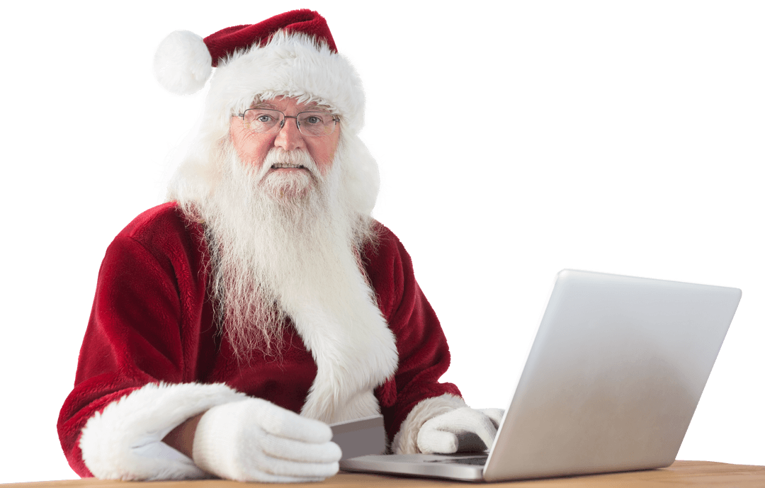 Santa Claus Using Laptop for Online Shopping Transparent