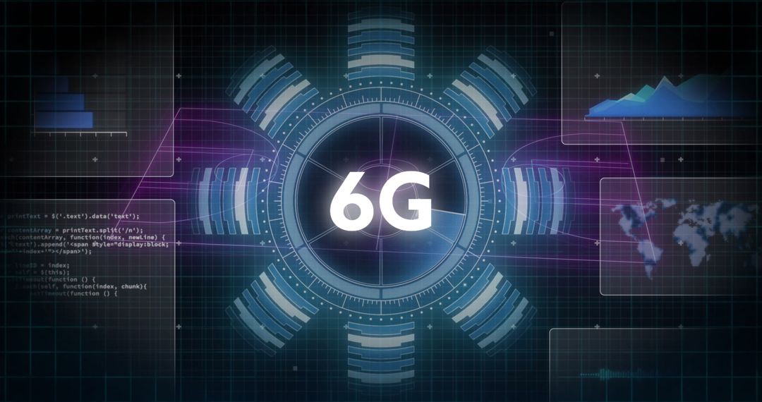 Futuristic 6G Digital Interface with Neon HUD Elements