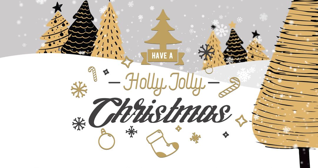 Festive Winter Scene with Holly Jolly Christmas Message