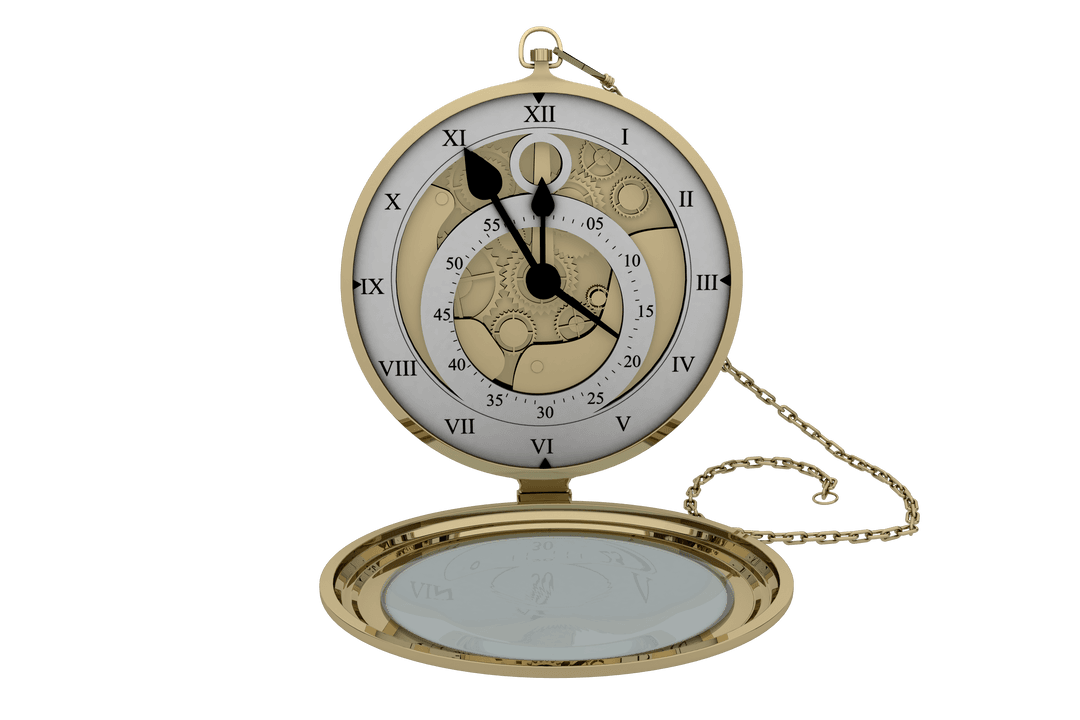 Antique Transparent Pocket Clock with Roman Numerals