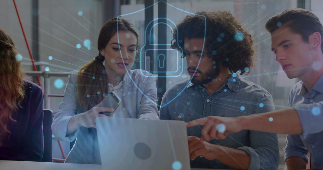 Diverse Team Discussing Cybersecurity Strategy at Work