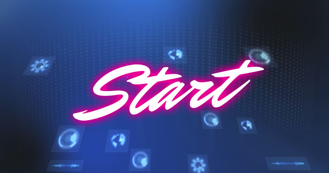 Glowing Start Text with Digital Data Icons