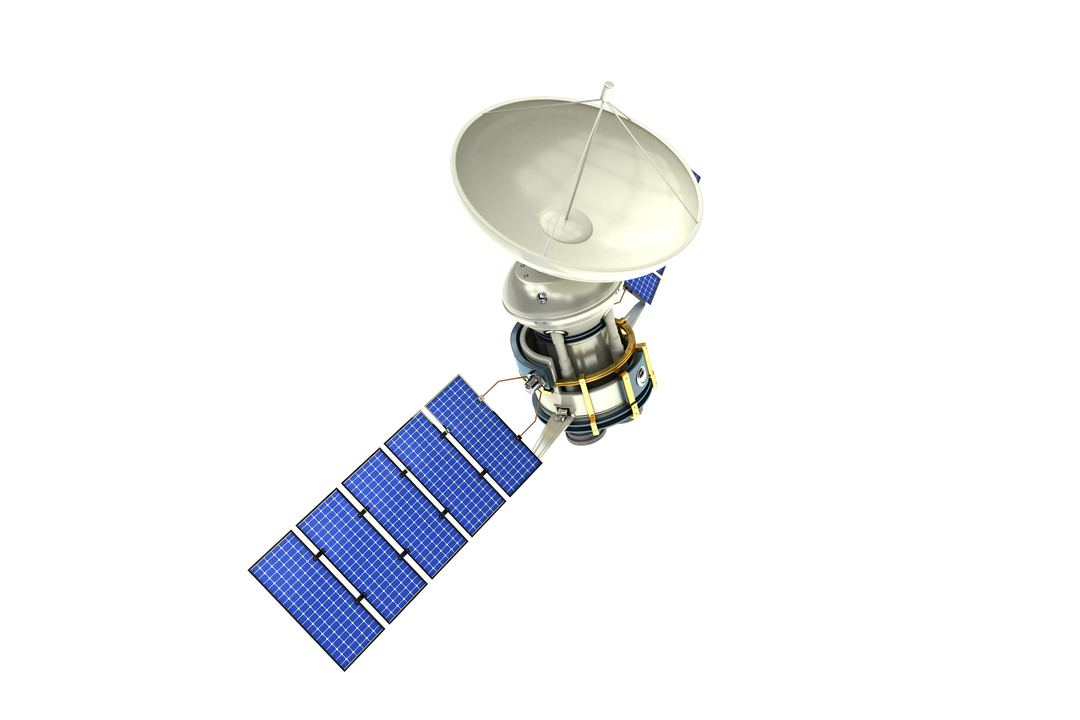 3D Transparent Image of Solar Satellite with Blue Solar Panels and Antenna Dish - Download Free Stock Images Pikwizard.com