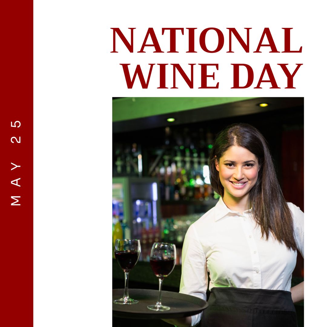 Caucasian Female Bartender Celebrating National Wine Day with Wine Glasses - Download Free Stock Templates Pikwizard.com