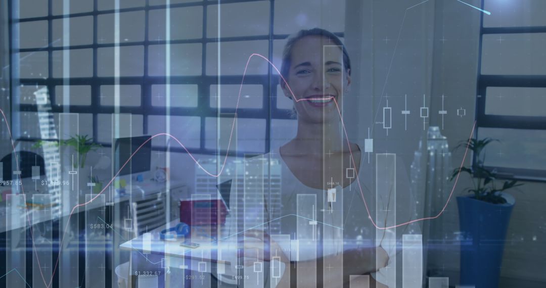 Confident Businesswoman Analyzing Financial Data Trends with Virtual Reality