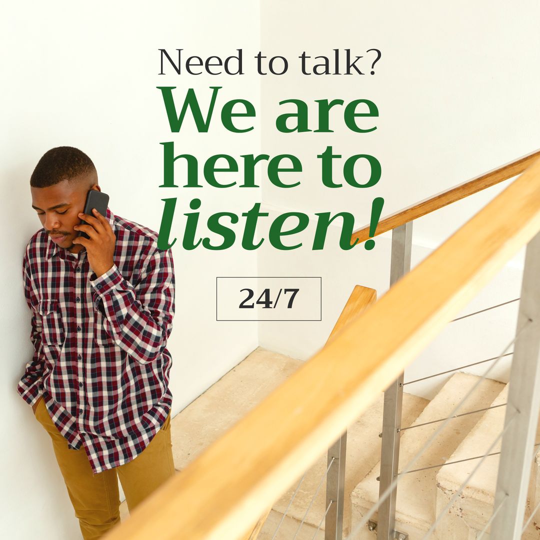 Person on Phone with Mental Health Support Message