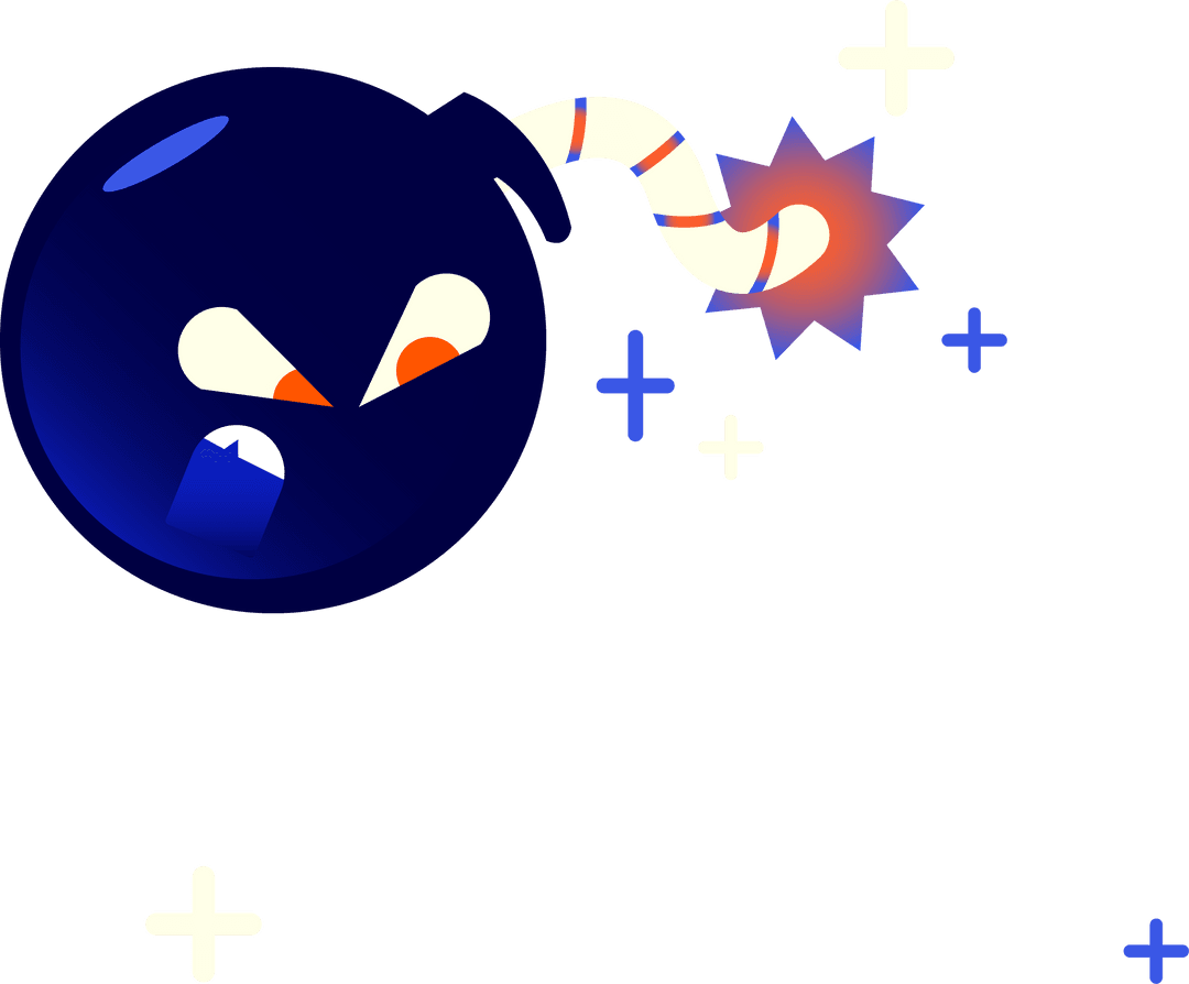 Angry Cartoon Bomb with Burning Fuse on Transparent Background
