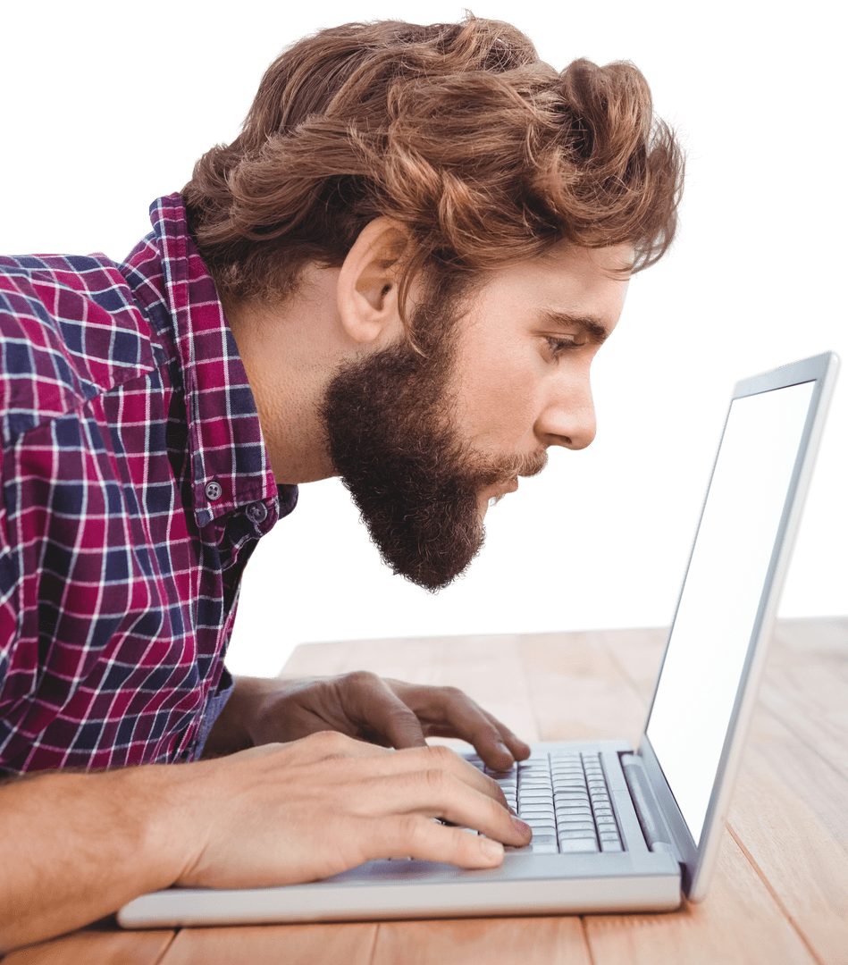 Transparent Focused Man Typing on Laptop Inclusion