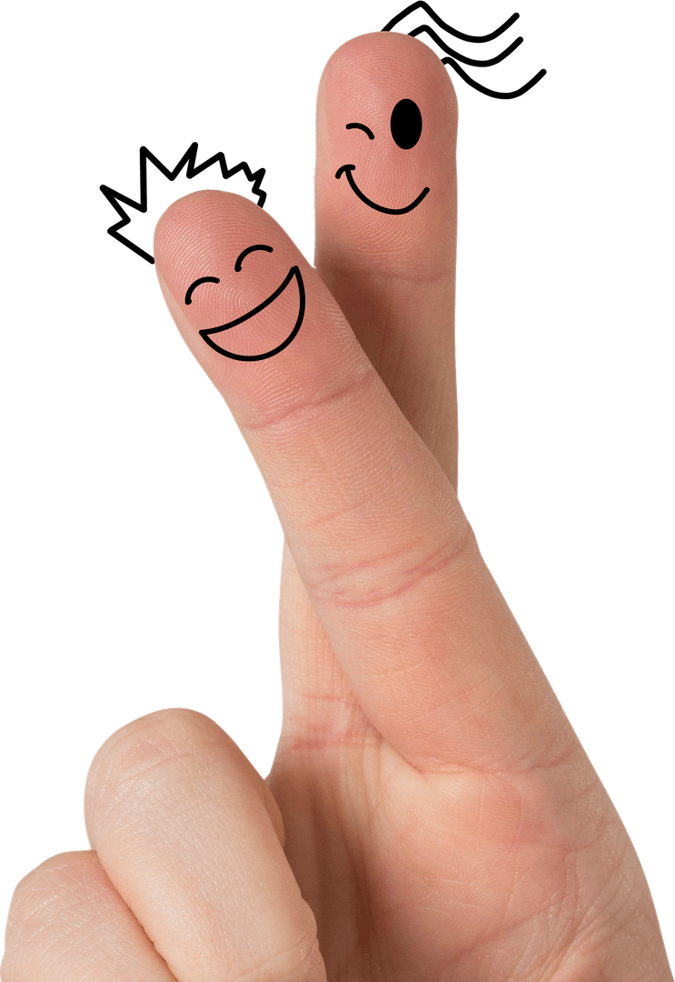 Transparent Cartoon Characters on Fingers Illustration