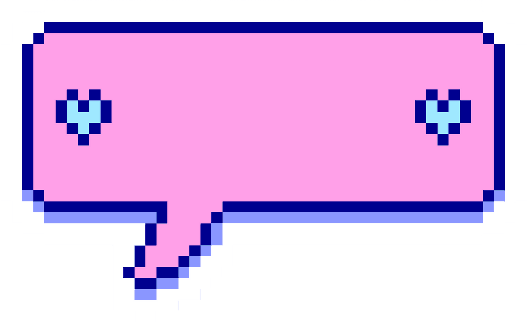 Pixel Art Speech Bubble with Cyan Hearts on Transparent Background