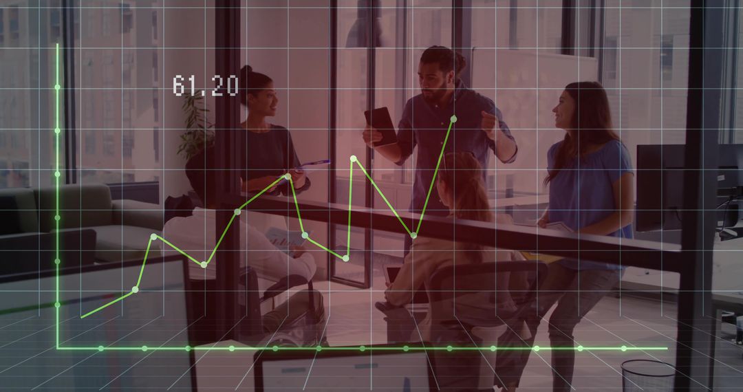 Business Team Analyzing Data with Overlay Chart in Office Meeting
