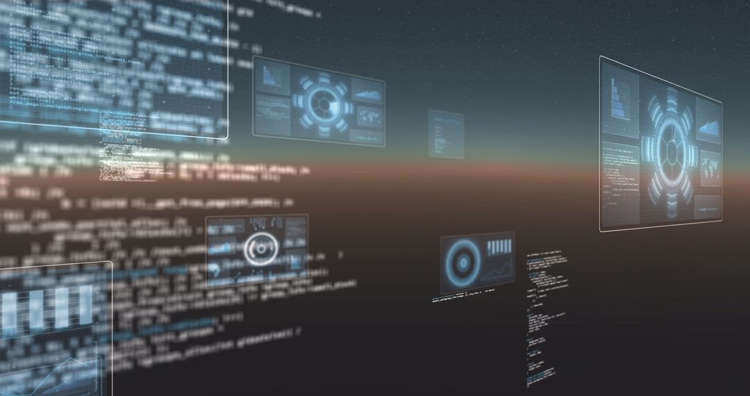 Digital Interface Floating Displays with Code Over Landscape