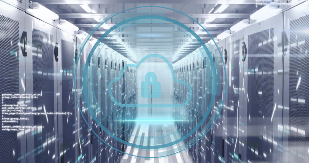 Secure Data Center with Digital Cloud Padlock Symbol