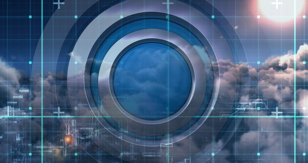 Futuristic Technology Interface Icon Among Clouds