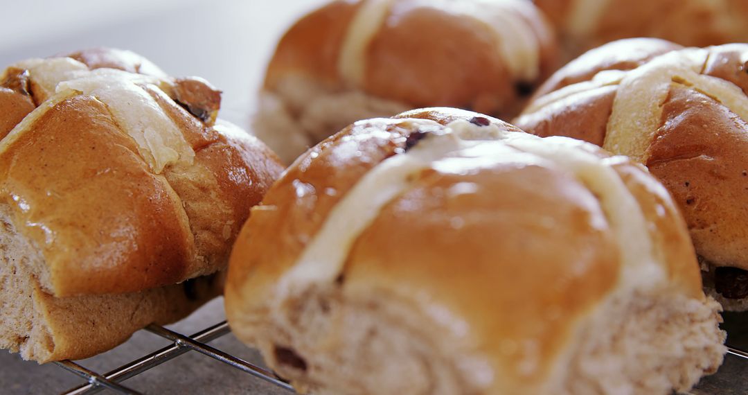 Freshly Baked Hot Cross Buns Cooling on Rack - Free Images, Stock Photos and Pictures on Pikwizard.com