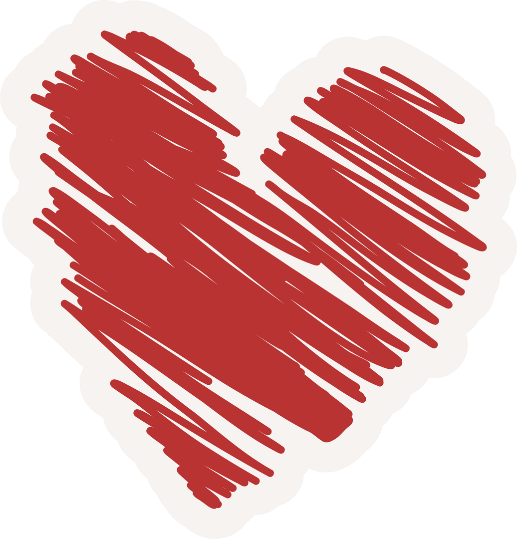 Red Scribbled Heart with White Border on Transparent Background