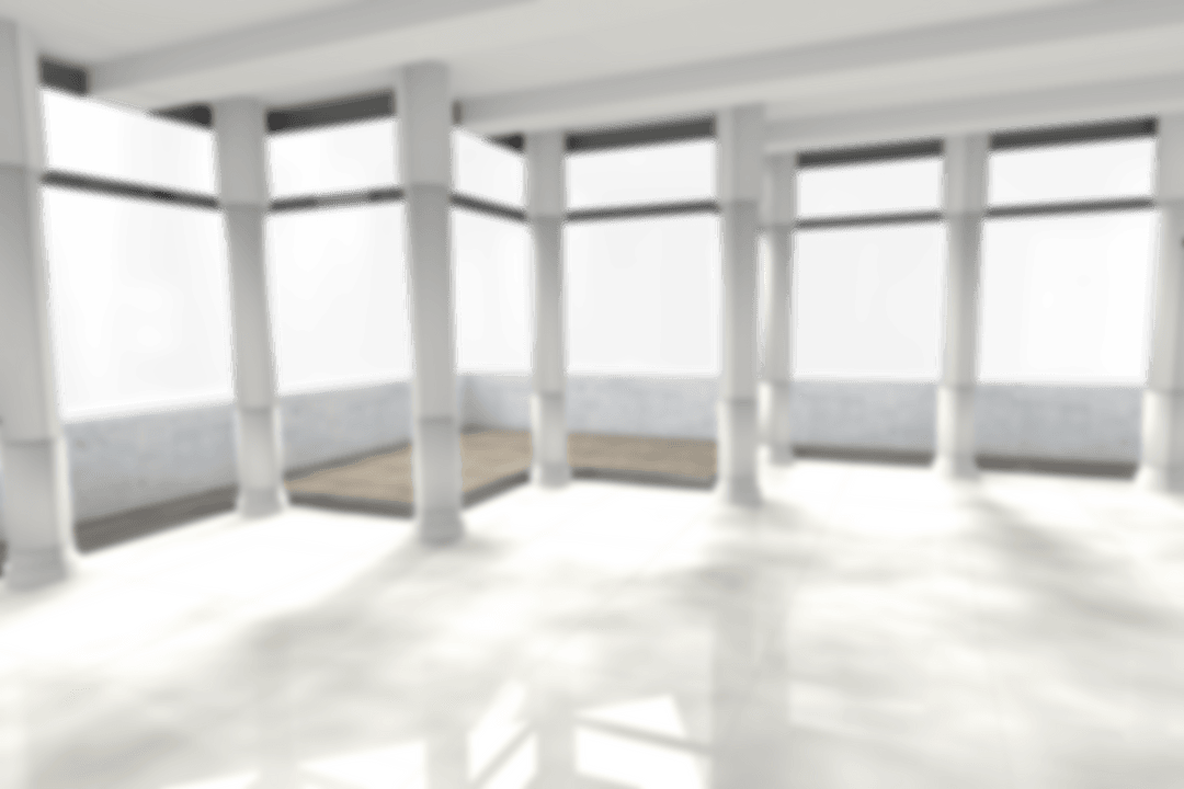 Transparent Room with Columns Reflecting Modern Architecture