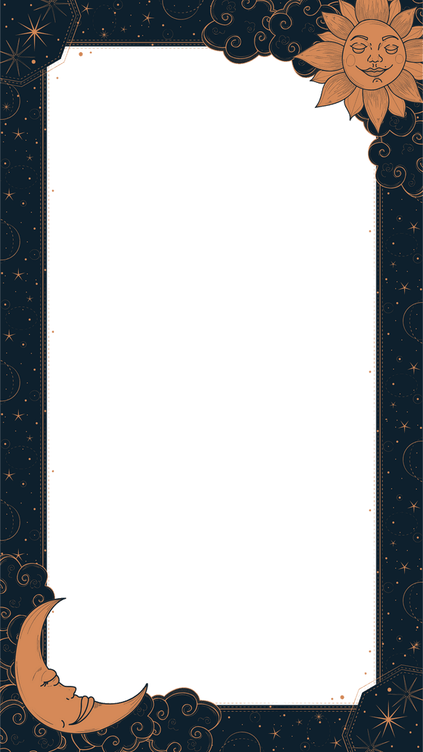 Ornate Celestial Frame with Sun and Moon on Transparent Background