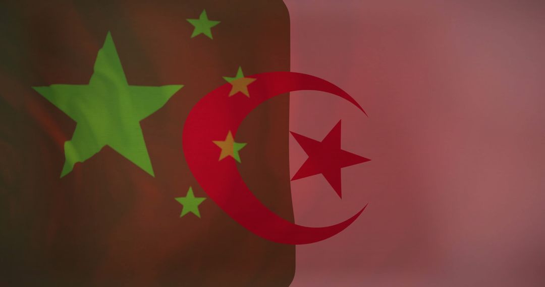 Digital Art of Two Blended National Flags with Stars and Crescent