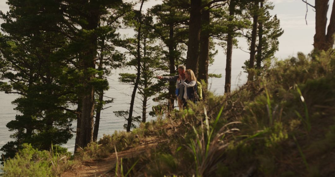 Couple Hiking Together in Peaceful Forest