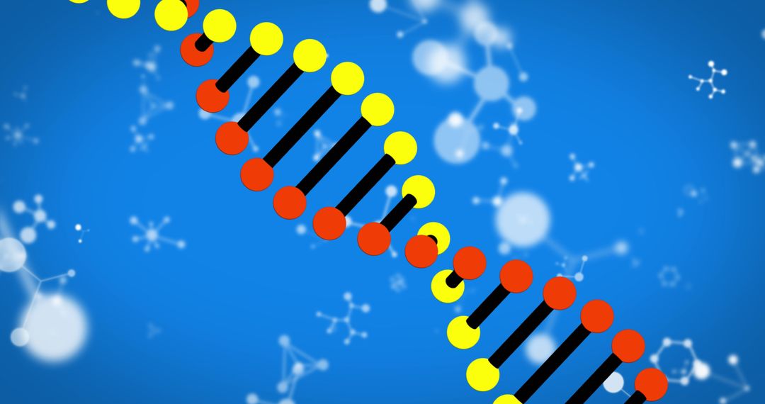 3D Rendering DNA Helix on Molecular Blue Background