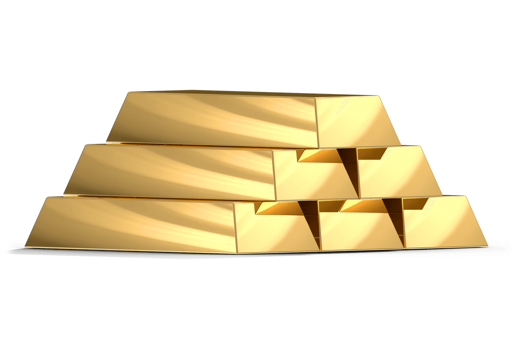Shiny Gold Bars Stacked on Transparent Background