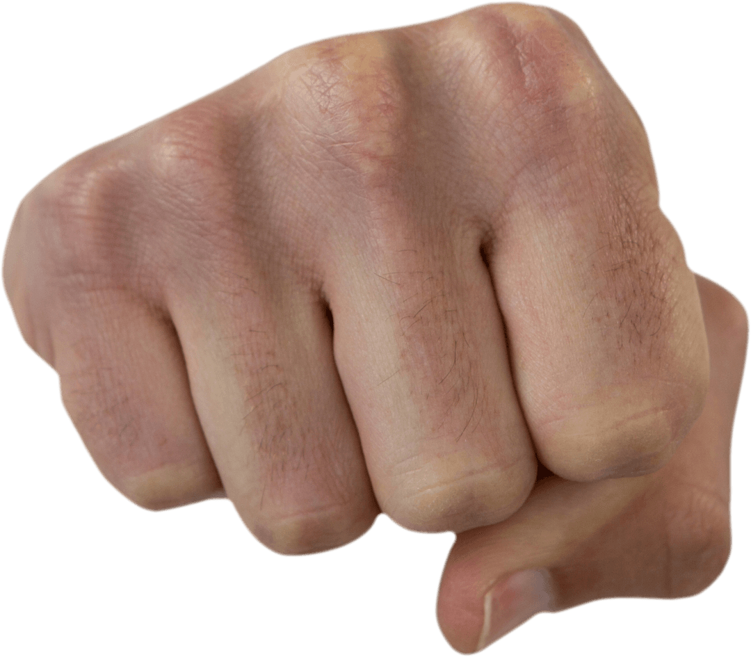 Close-up of Male Hand with Clenched Fist on Transparent Background