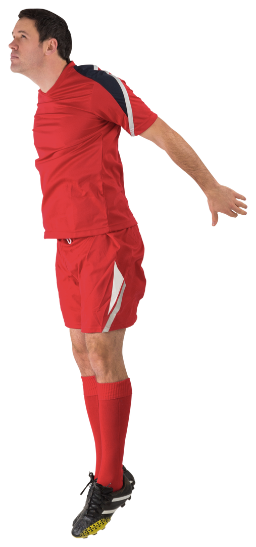 Athlete in Dynamic Red Football Kit Jumping Transparent Background - Download Free Stock Images Pikwizard.com