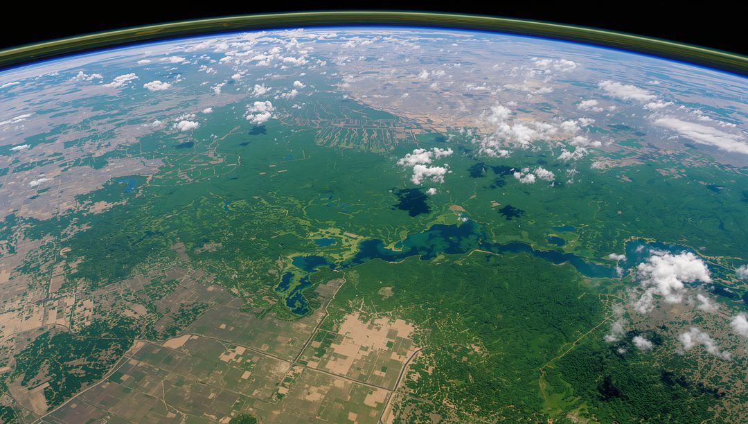 Curved Earth Horizon from Space Over verdant Terrain