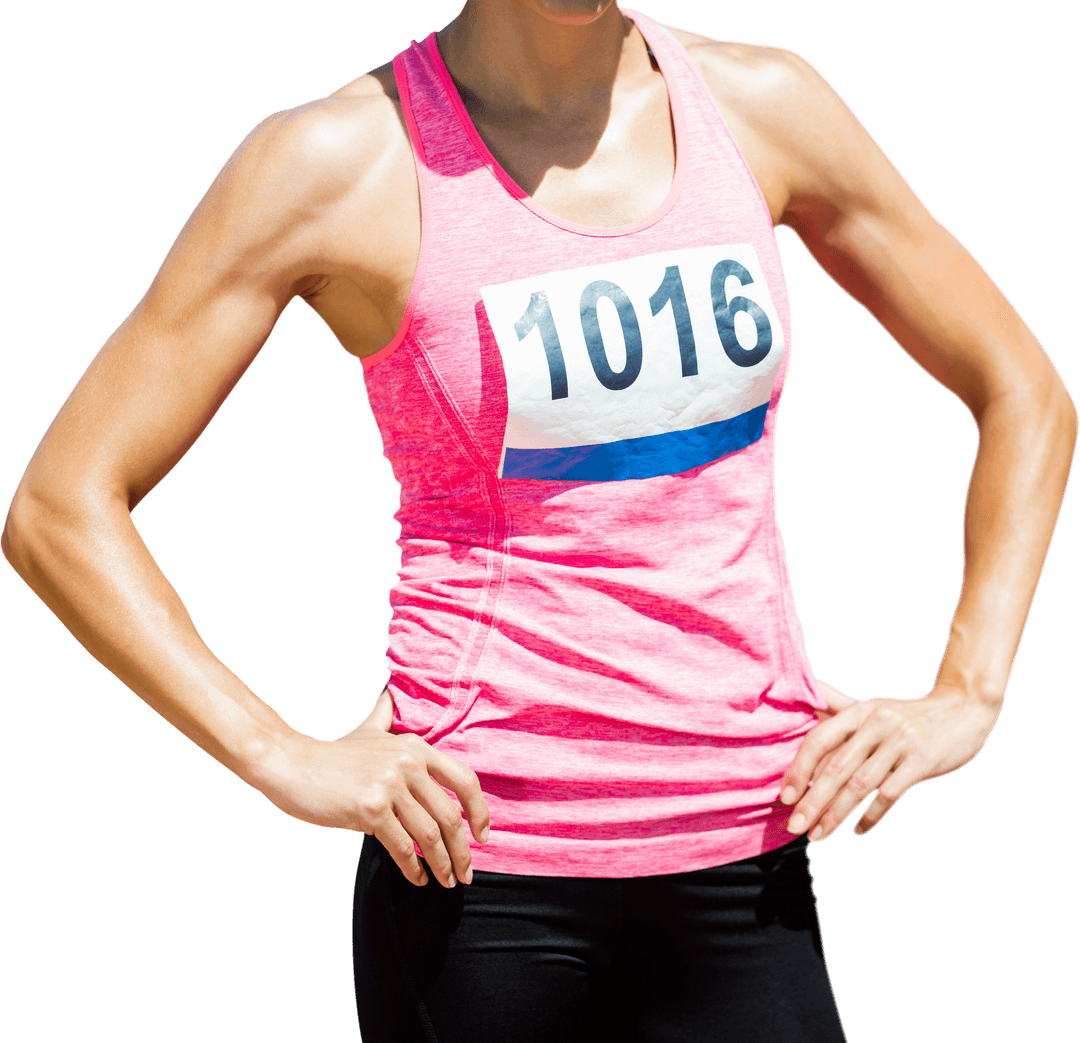 Transparency of Woman Athlete in Pink Running Outfit and Number