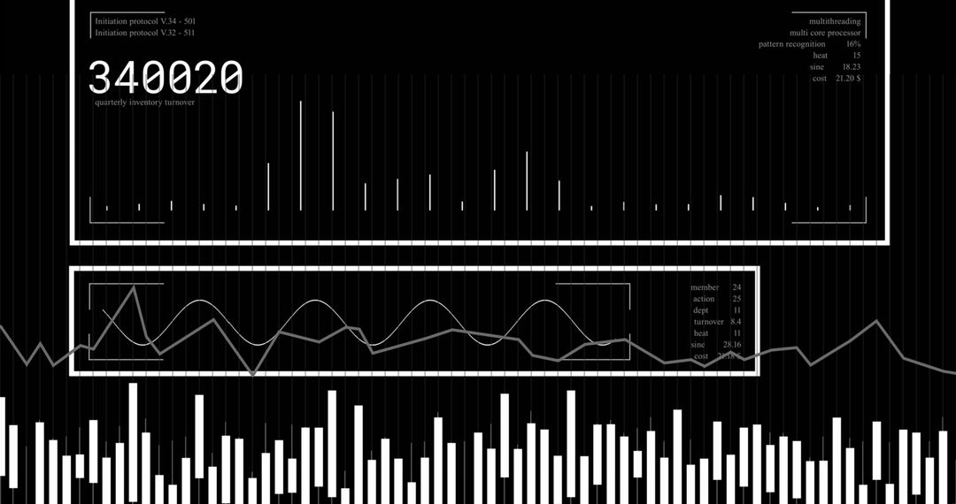 Futuristic Digital Interface with Data Visualizations on Black