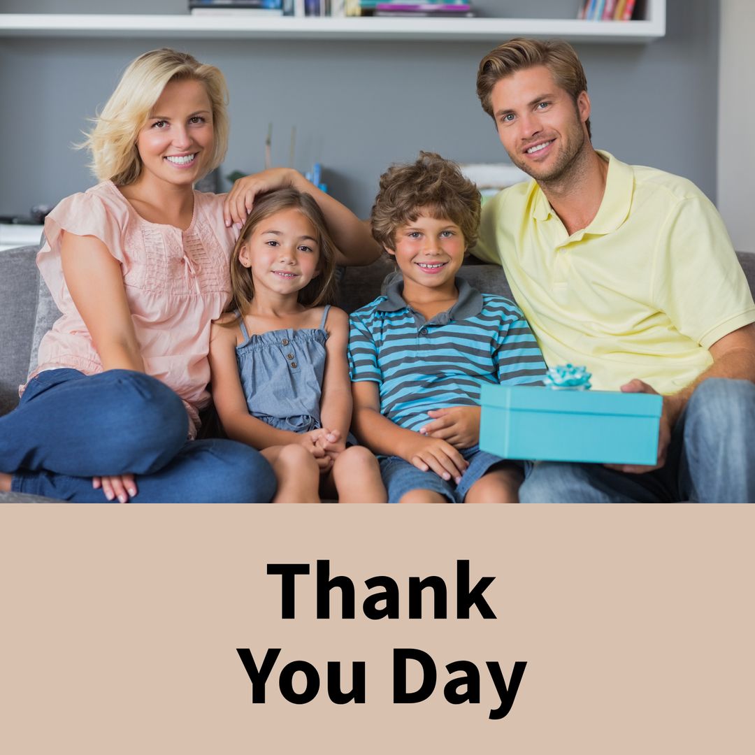 Happy Family Celebrating Thank You Day with Gift Box - Download Free Stock Templates Pikwizard.com