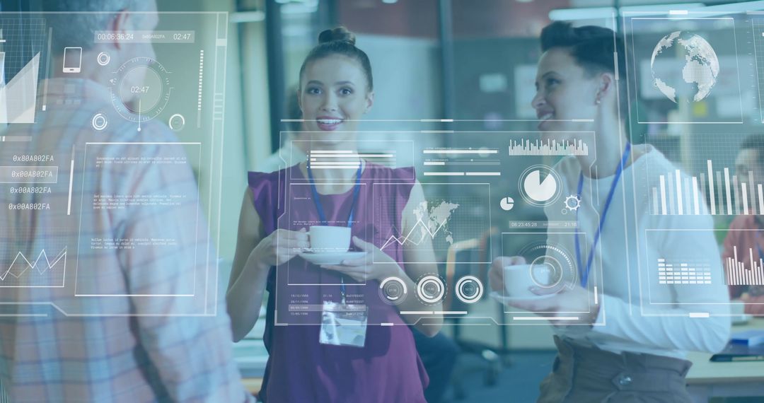 Colleagues Discuss Business Insights Through Digital Interface