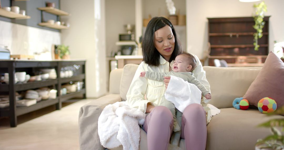 Loving Mother Bonding with Infant in Cozy Home