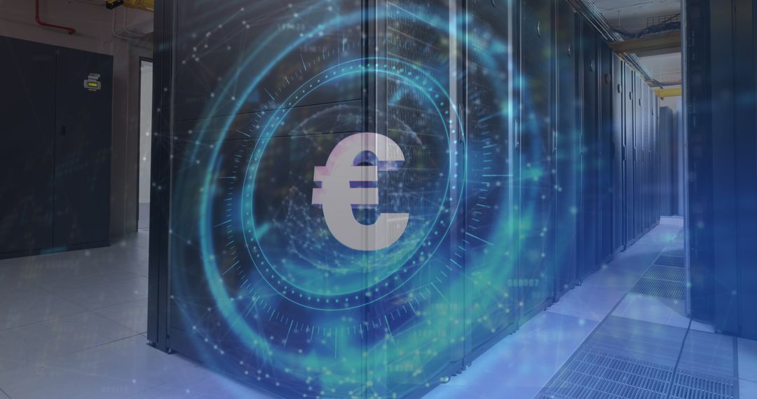 EUR Symbol and Digital Lock Over Servers, Technology Security